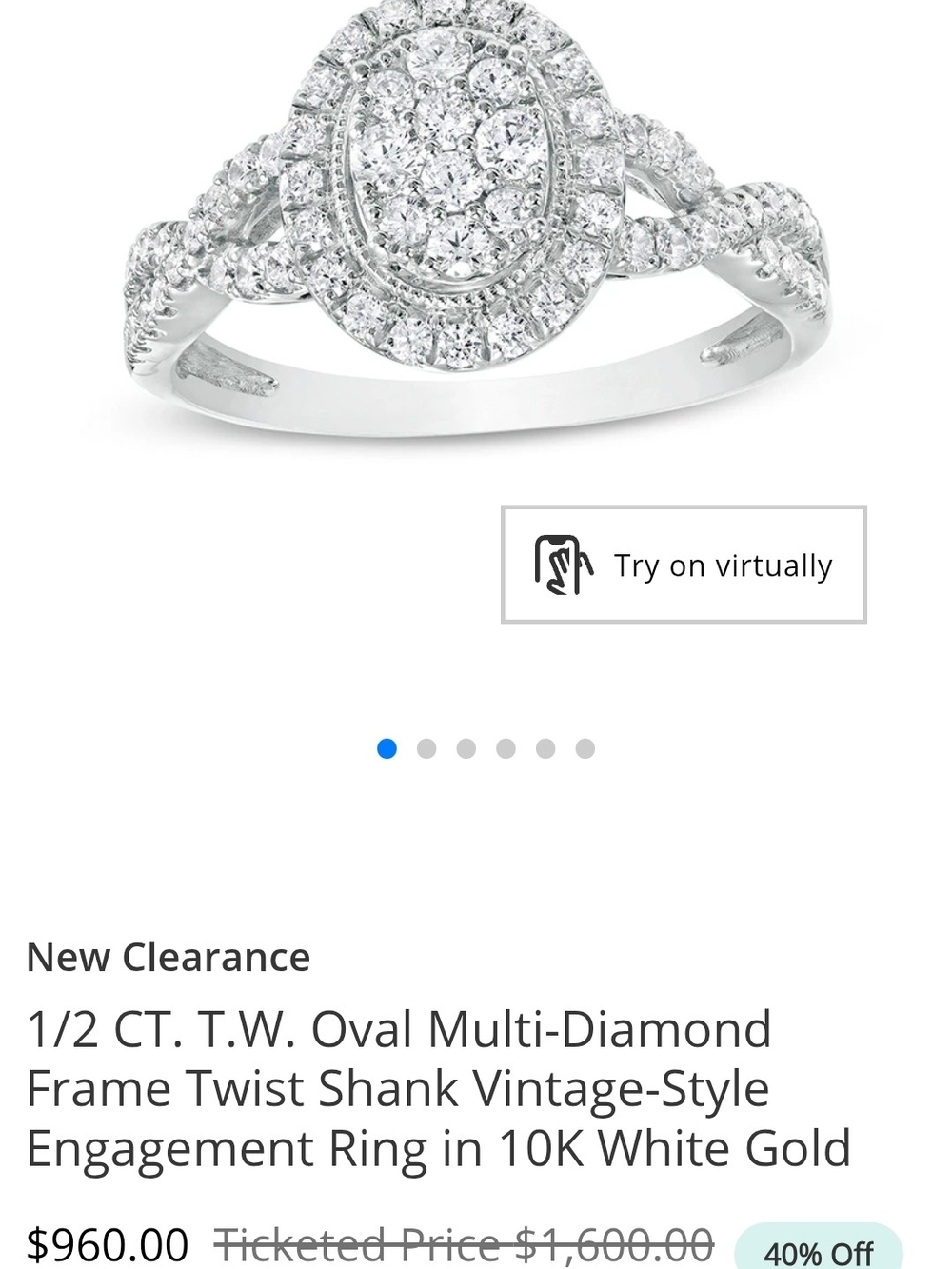 Zales White Gold Oval Diamond Halo Ring with Twisted Shank